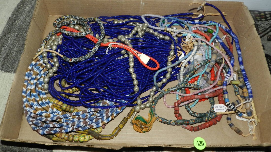 Tray of African bead necklaces: Tray of African bead necklaces
