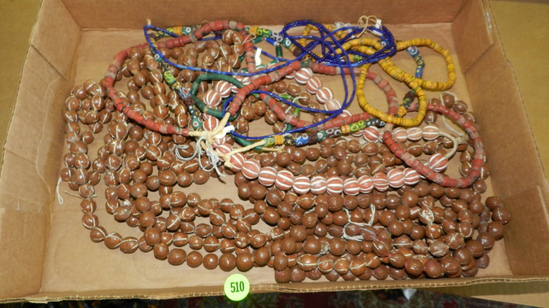 Tray of African trade bead necklaces: Tray of African trade bead necklaces