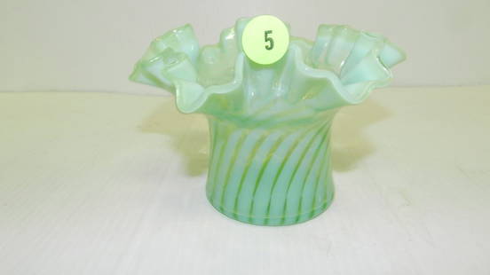 Vintage Opalescent green glass vase, COND VG: Vintage Opalescent green glass vase, COND VG