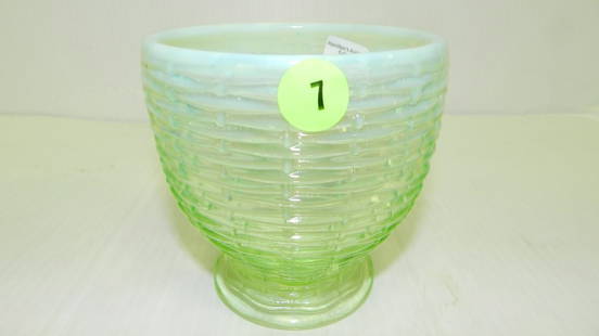 Vintage Opalescent green glass vase, COND VG: Vintage Opalescent green glass vase, COND VG