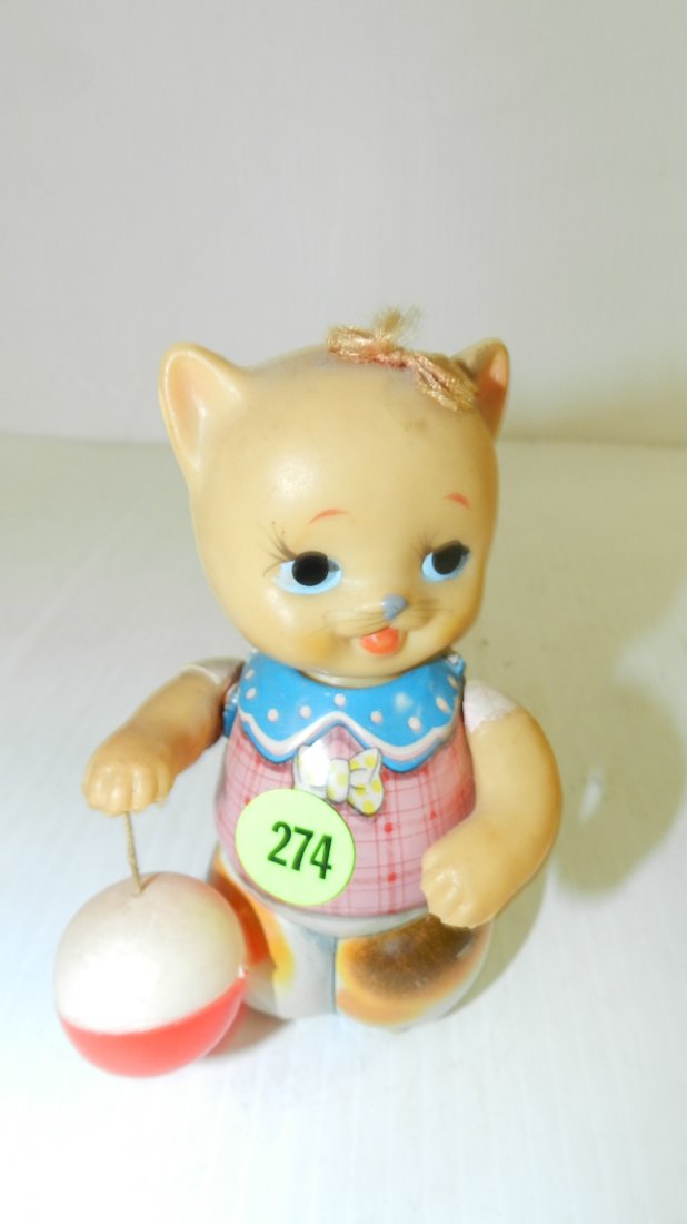 vintage toy wind up cat with ball: vintage toy wind up cat with ball