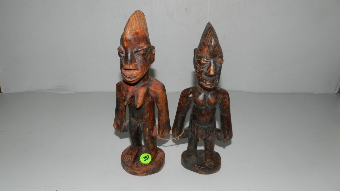 2 piece African hand carved Yoruba twin figures,: 2 piece African hand carved Yoruba twin figures, husband and wife