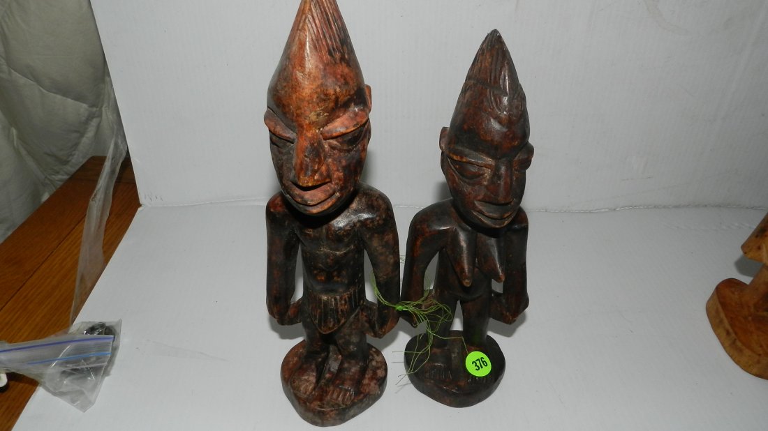 2 piece African hand carved Yoruba twin figures,: 2 piece African hand carved Yoruba twin figures, husband and wife