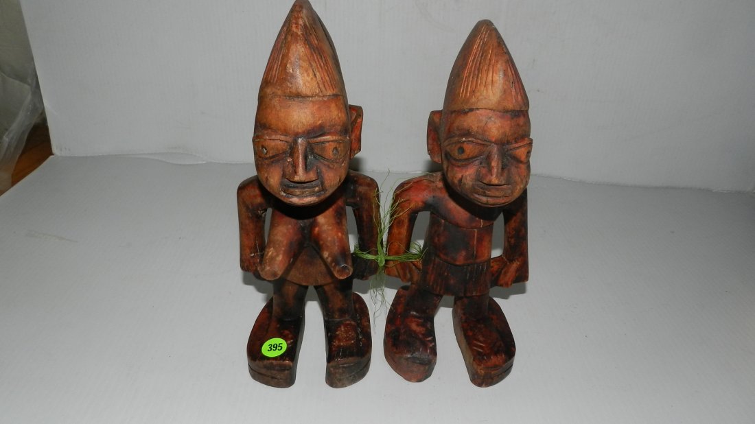 2 piece African hand carved Yoruba twin figures,: 2 piece African hand carved Yoruba twin figures, husband and wife