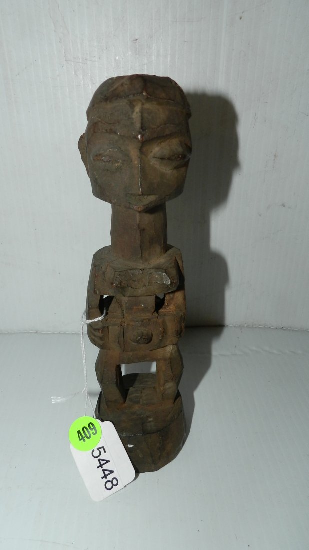 5448) carved African Standing female figure, angular: 5448) carved African Standing female figure, angular features 8 1/2