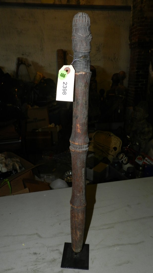 2398) African carved Staff w/head finial 22": 2398) African carved Staff w/head finial 22"