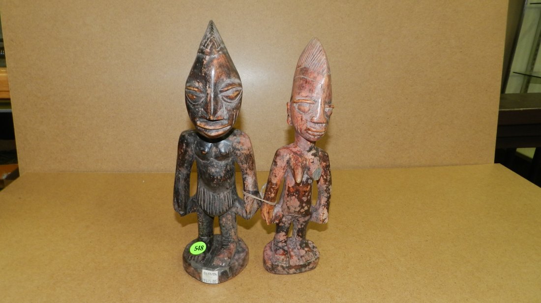 2 piece African hand carved Yoruba twin figures, husban: 2 piece African hand carved Yoruba twin figures, husband and wife