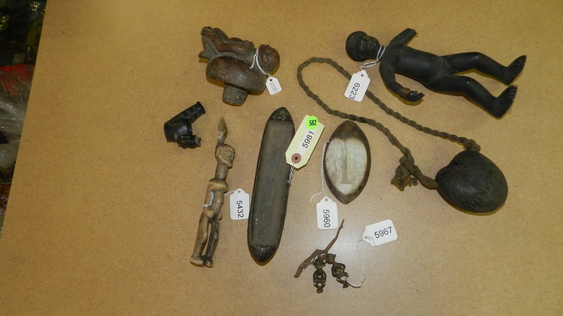 group of African carved items, As found: group of African carved items, all as found