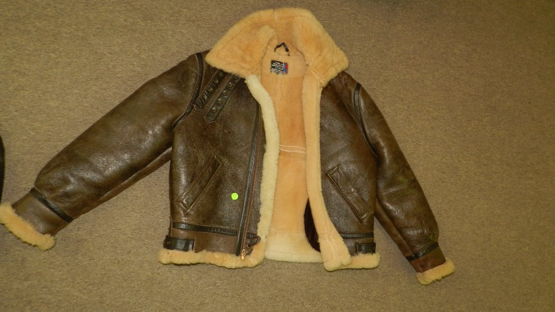 WWII style (newer) leather bomber jacket with sheep woo: WWII style (newer) leather bomber jacket with sheep wool lining made in USA,