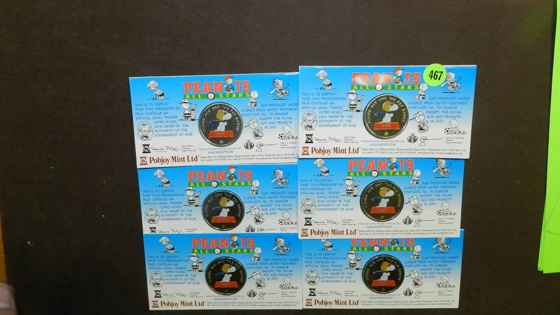 6 piece $1 Dollar 2001 Peanuts Snoopy vs the Red Baron: 6 piece $1 Dollar 2001 Peanuts Snoopy vs the Red Baron coins