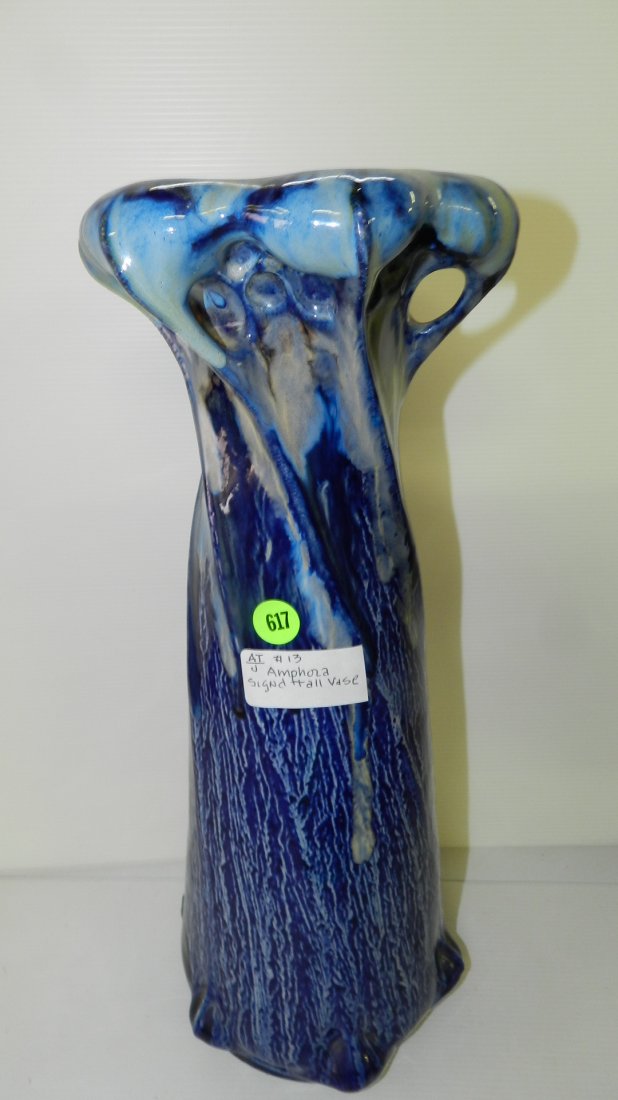 large vintage pottery Amphora signed tall vase: large vintage pottery Amphora signed tall vase