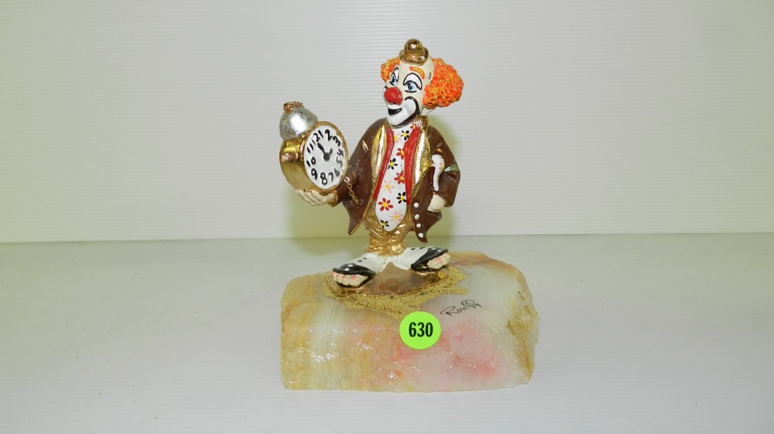 Original signed Ron Lee Clown Figurine / sculpture on: Original signed Ron Lee Clown Figurine / sculpture on marble base big clock