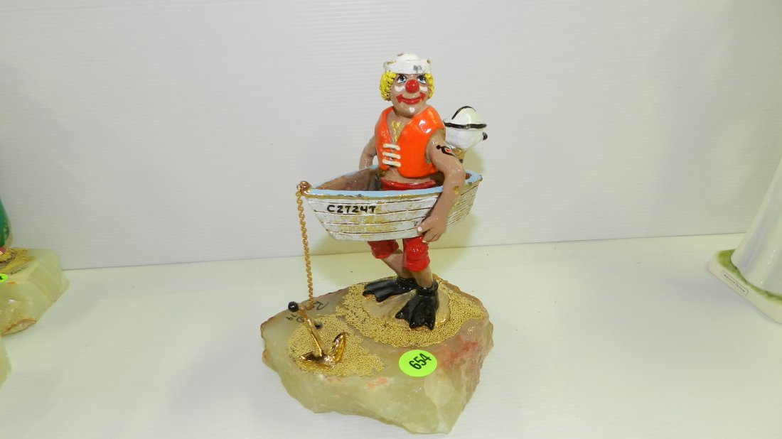 Original signed Ron Lee Clown Figurine / sculpture on: Original signed Ron Lee Clown Figurine / sculpture on marble base in boat