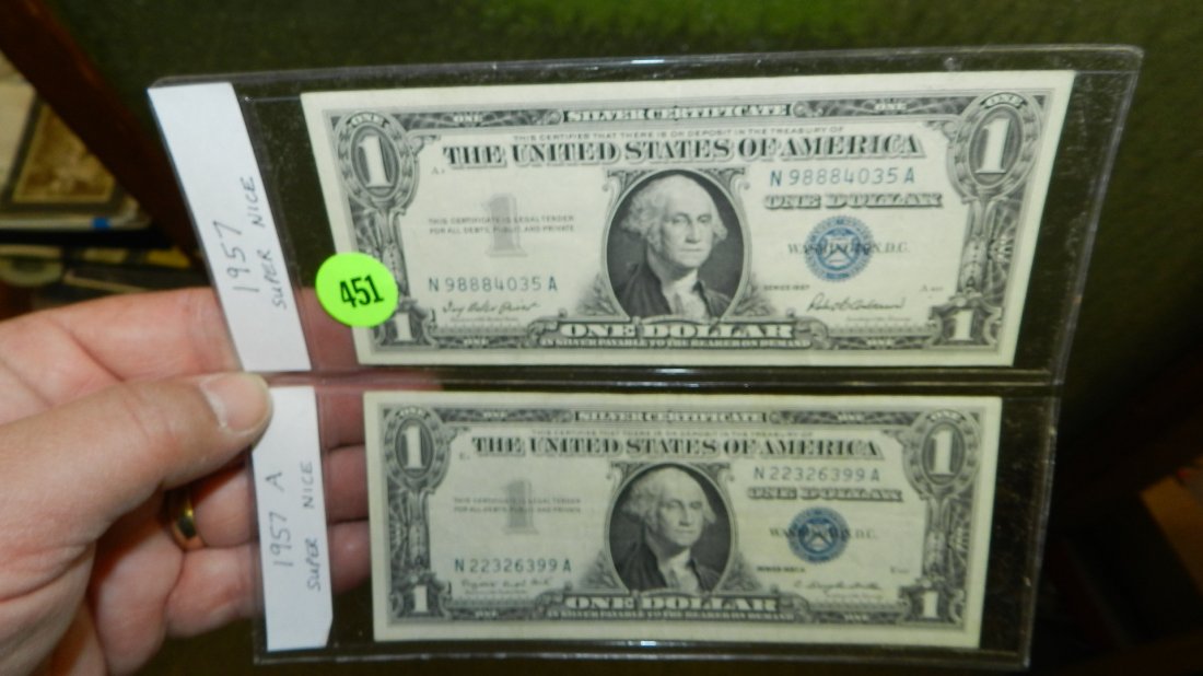 nice US 1957 A & 1957 one dollar notes: nice US 1957 A & 1957 one dollar notes