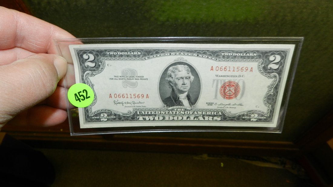 US 1963 RED seal two dollar note: US 1963 RED seal two dollar note