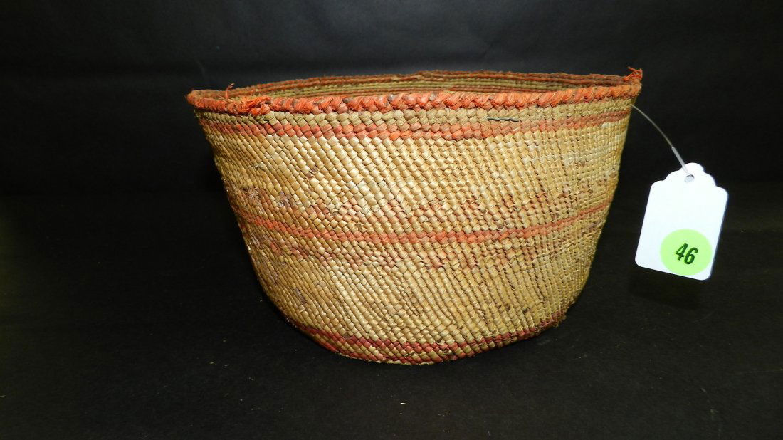 Original antique hand woven Native American basket,: Original antique hand woven Native American basket, Makah tribe