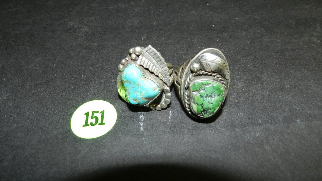 2 piece Vintage Native American pawn silver and: 2 piece Vintage Native American pawn silver and turquoise rings