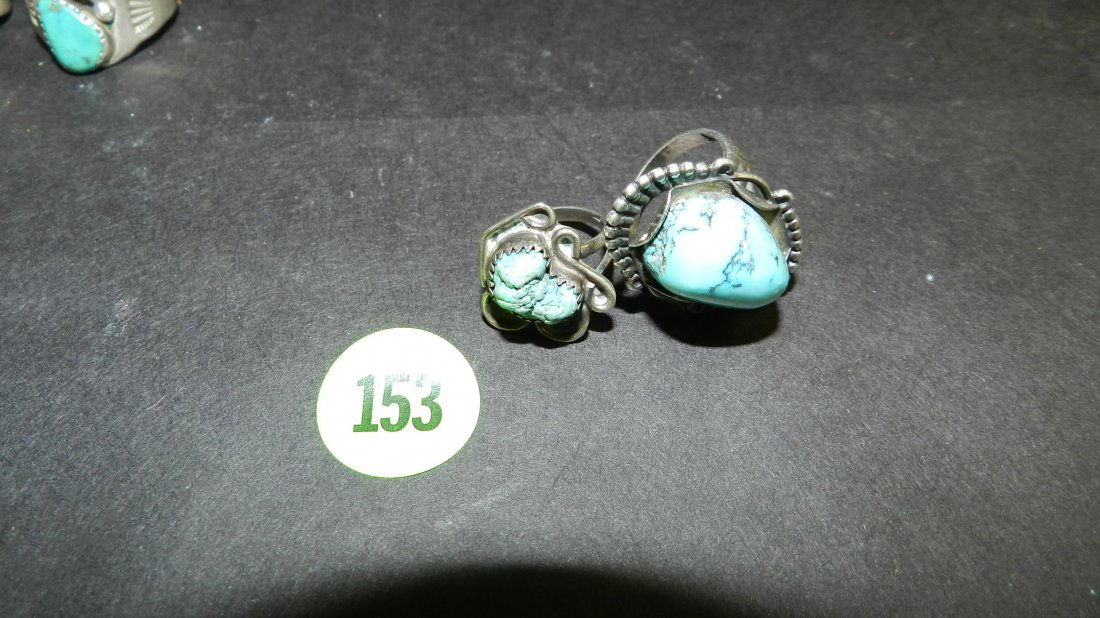 2 piece Vintage Native American pawn silver and: 2 piece Vintage Native American pawn silver and turquoise rings