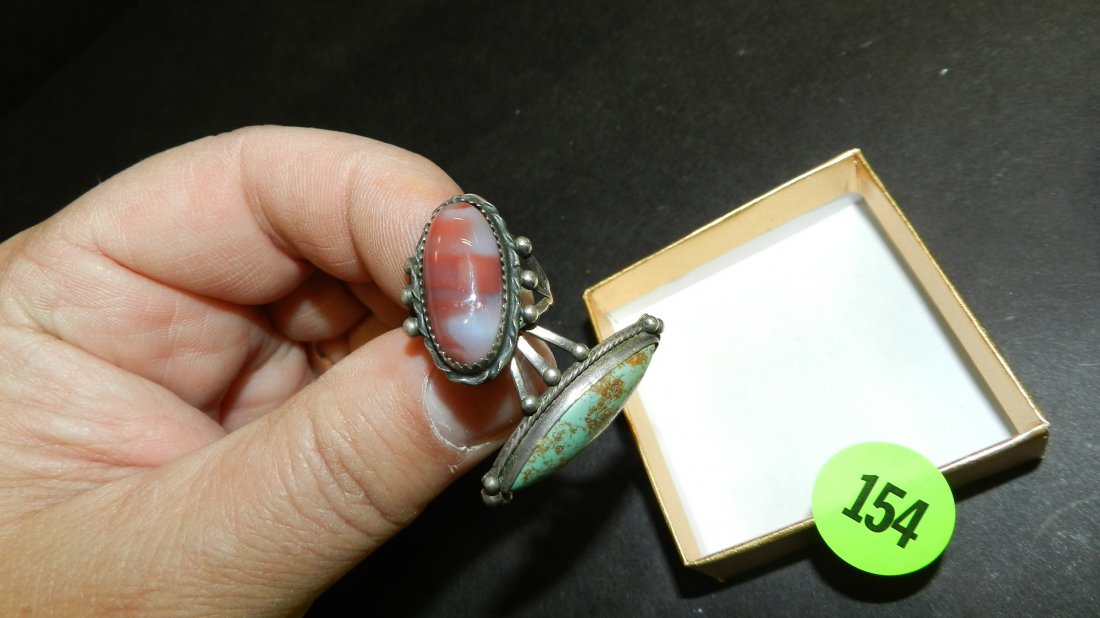 2 piece Vintage Native American pawn silver and: 2 piece Vintage Native American pawn silver and turquoise rings