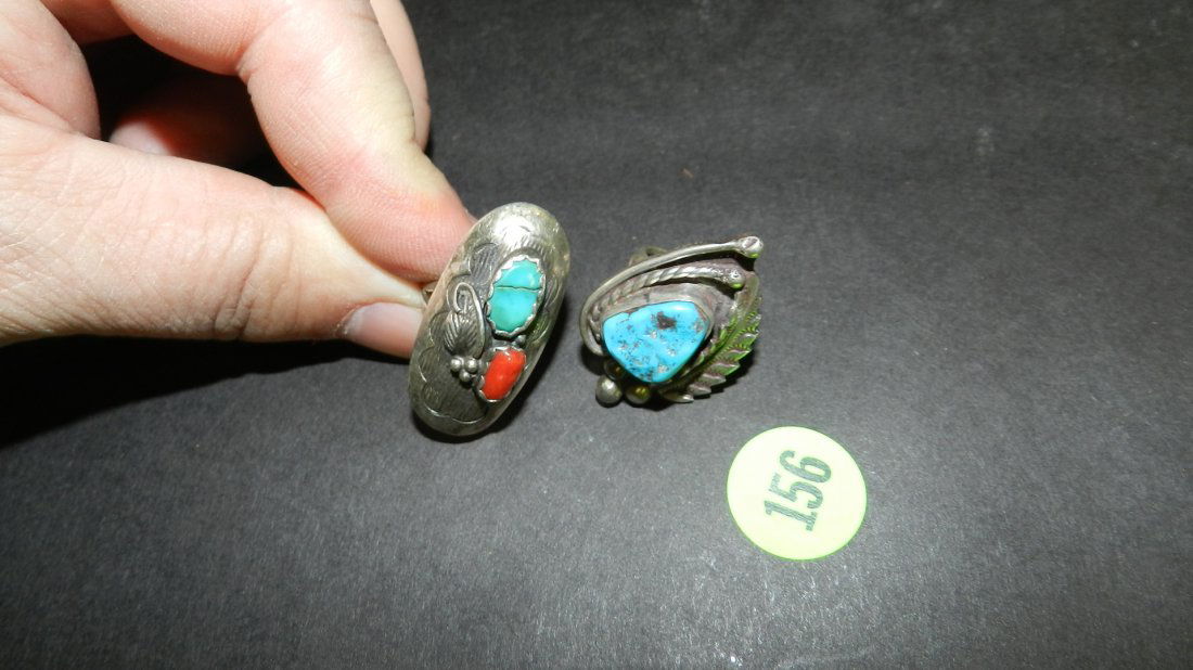 2 piece Vintage Native American pawn silver and: 2 piece Vintage Native American pawn silver and turquoise rings