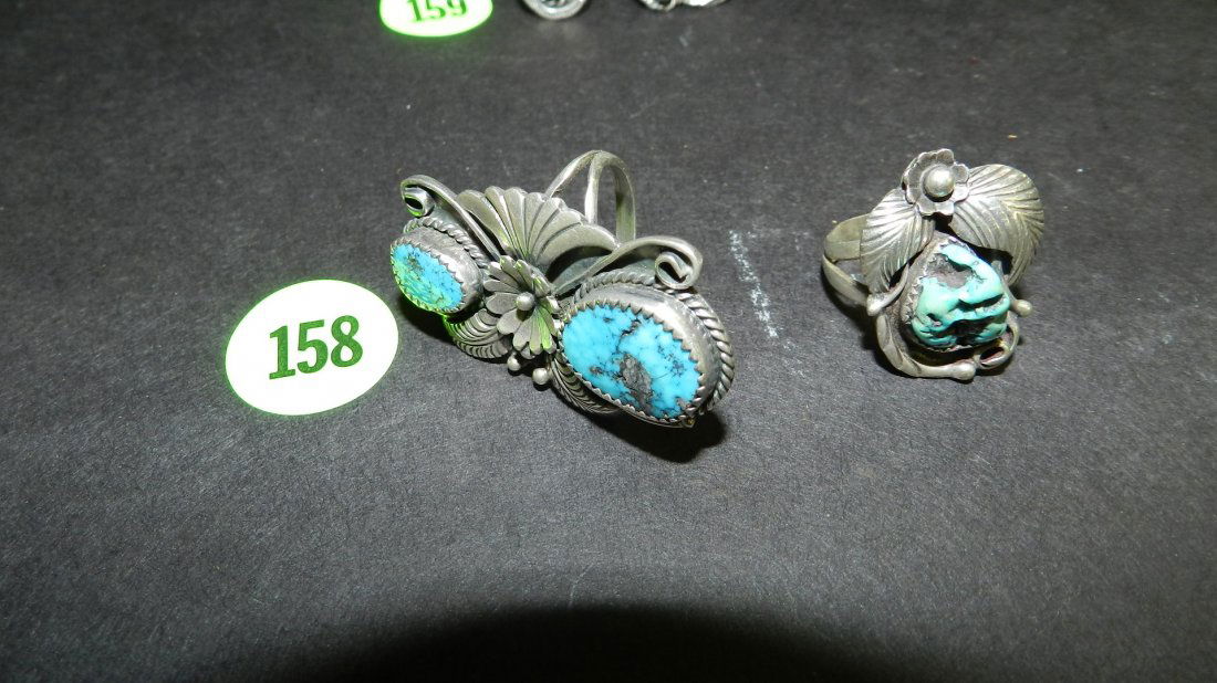 2 piece Vintage Native American pawn silver and: 2 piece Vintage Native American pawn silver and turquoise rings