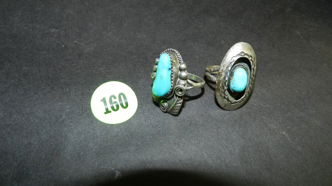 2 piece Vintage Native American pawn silver and: 2 piece Vintage Native American pawn silver and turquoise rings