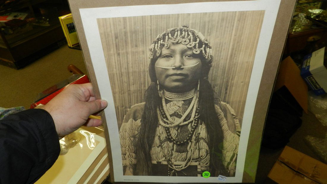 Original 1972 Edward Curtis book plate photo print of: Original 1972 Edward Curtis book plate photo print of Native American woman, ready for framing