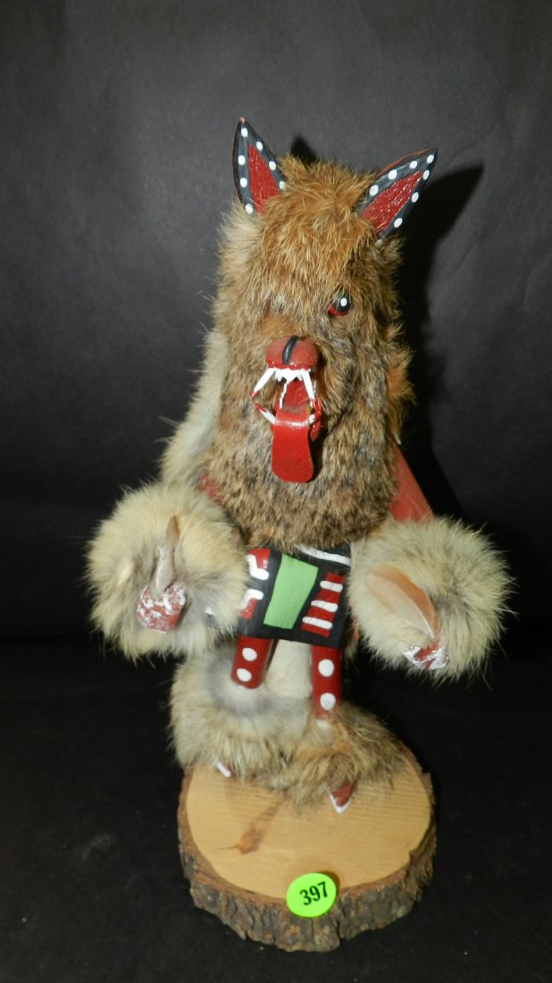 Original handmade and painted Native American kachina: Original handmade and painted Native American kachina doll titled "Brown Wolf" by Bonnie Reed, COND VG