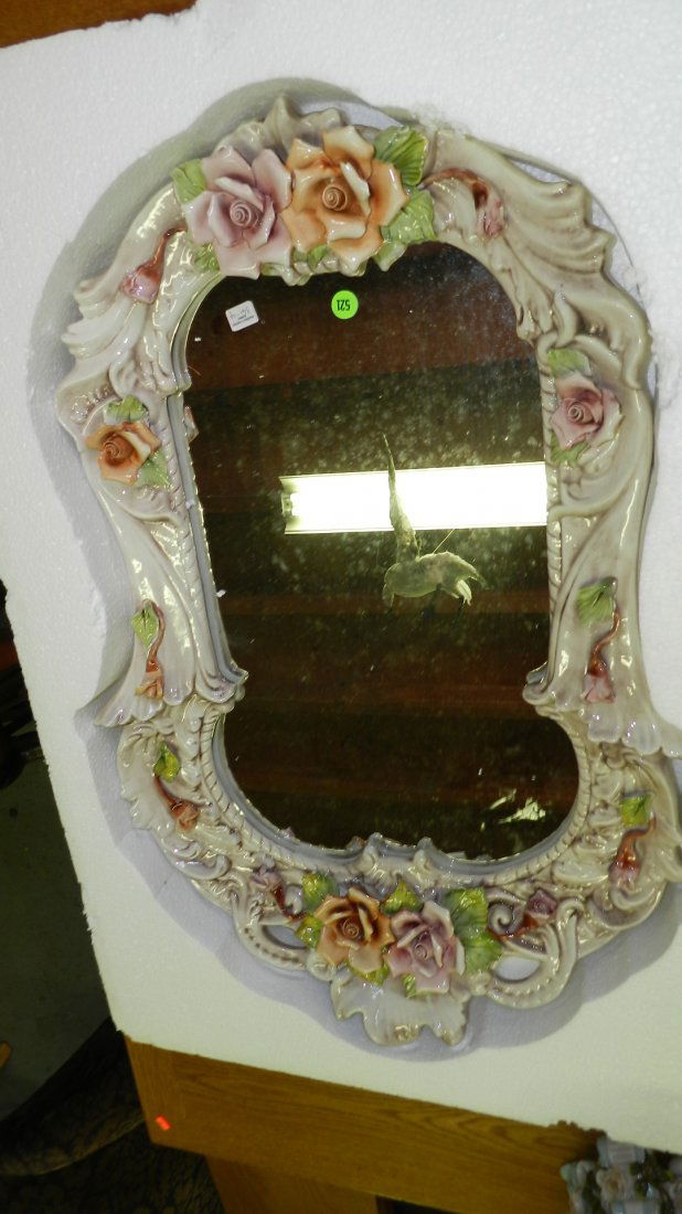 beautiful Capodimonte floral wall mirror, cond VG, mino: beautiful Capodimonte floral wall mirror, cond VG, minor flakes to tips of some flowers