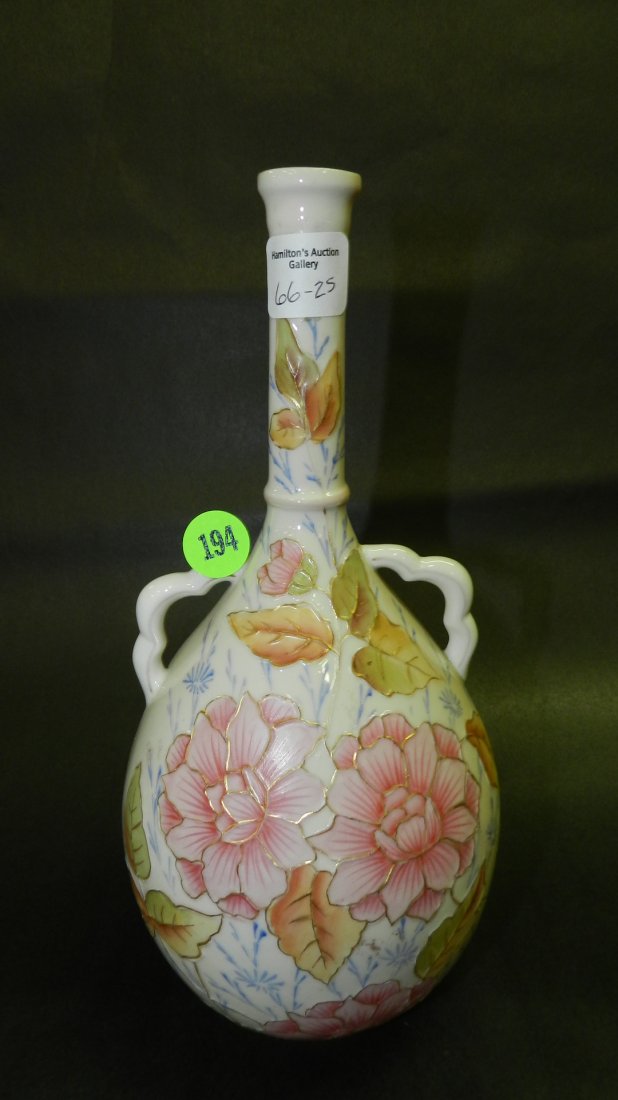 18th century hand painted floral vase, marked RW, cond: 18th century hand painted floral vase, marked RW, cond VG