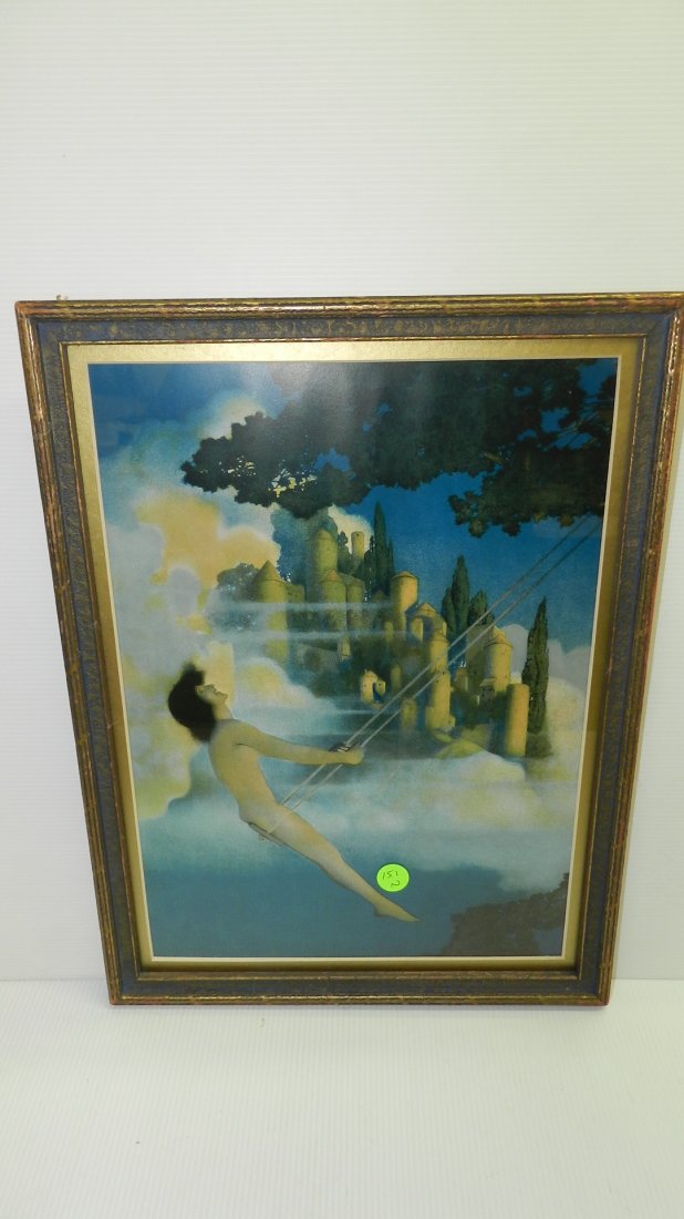 Vintage framed Maxfield Parrish litho titled "Dinky Bir: Vintage framed Maxfield Parrish litho titled "Dinky Bird", redone in period frame, COND VG