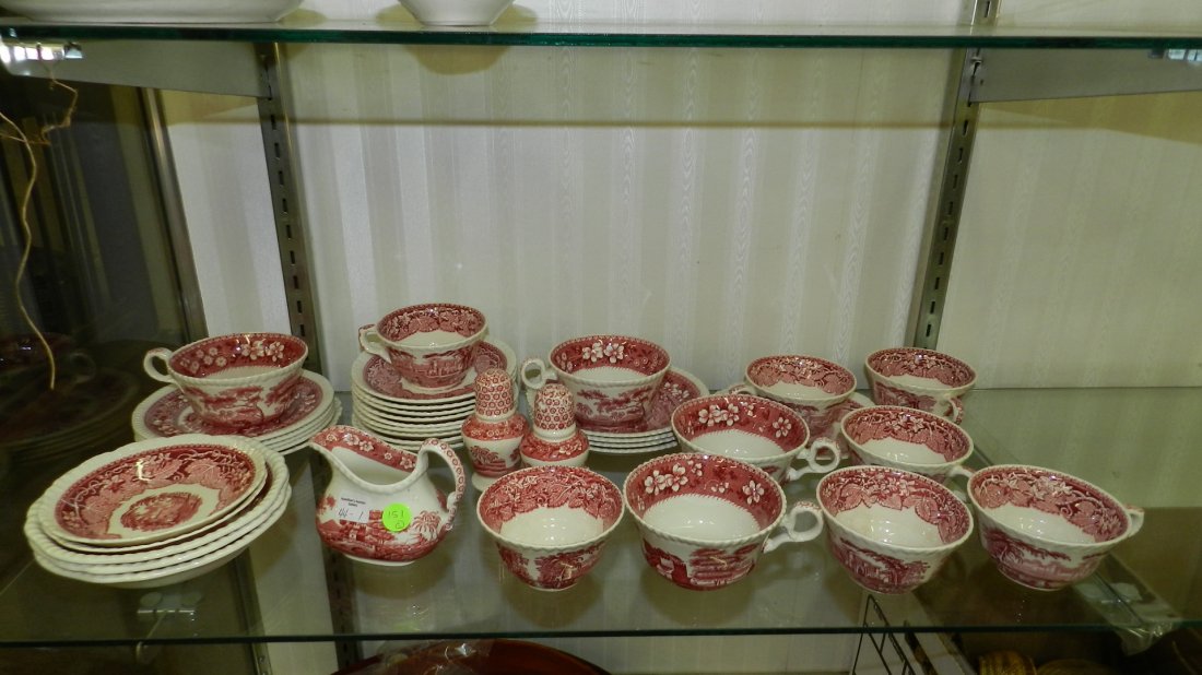 ,1) Collection of Spode Tower and Mason's Vista, red an: 1) Collection of Spode Tower and Mason's Vista, red and white china, COND VG-used