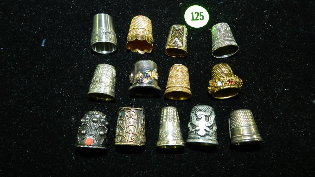 Group of fancy thimbles, various sizes, designs,: Group of fancy thimbles, various sizes, designs, makers. COND VG