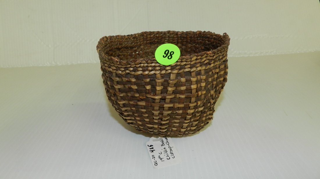 unique antique Native American Chinook "Child's" berry: unique antique Native American Chinook "Child's" berry gathering basket, 19th cent, 4x5
