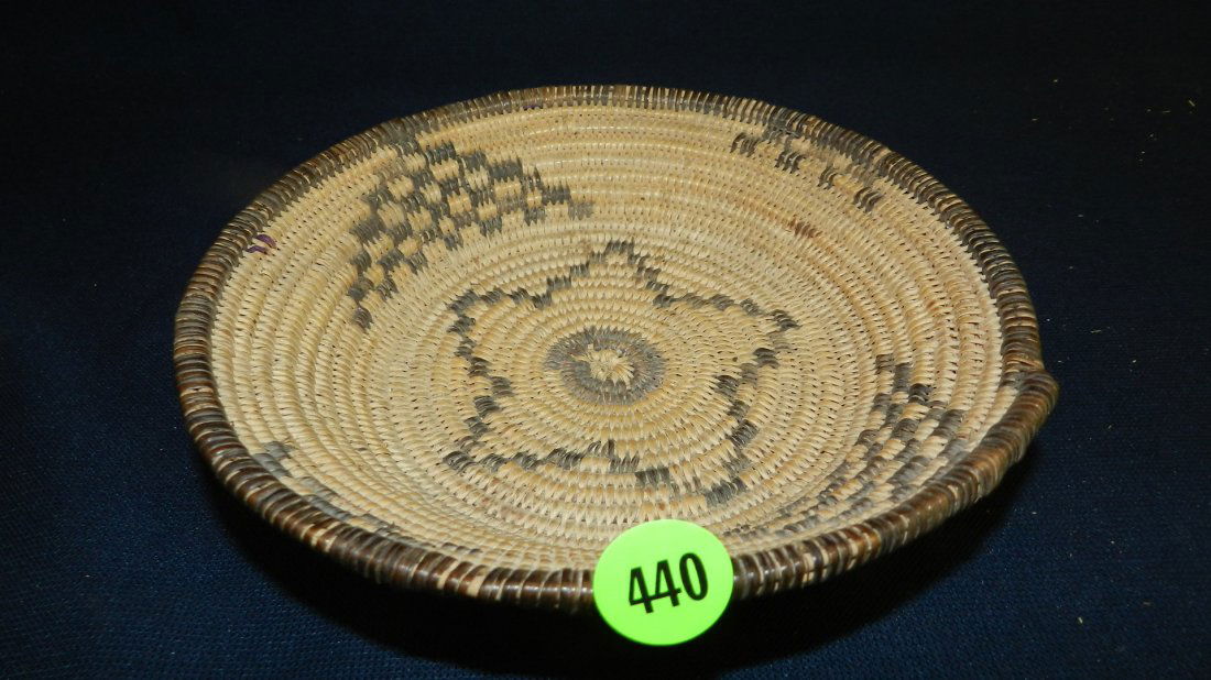 Original hand woven Native American West Apache basket: Original hand woven Native American West Apache basket / bowl, nice geometric and star design, COND G-VG - dusty