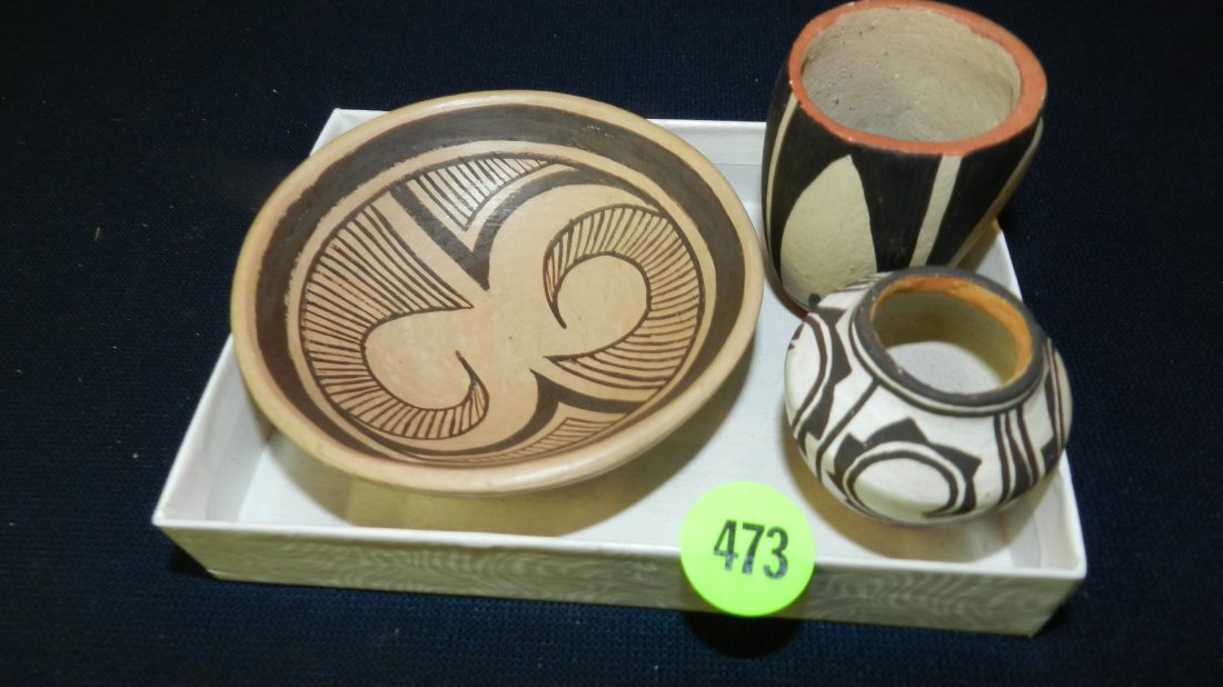 Group of original handmade and painted Native American: Group of original handmade and painted Native American vessels-miniature, some signed