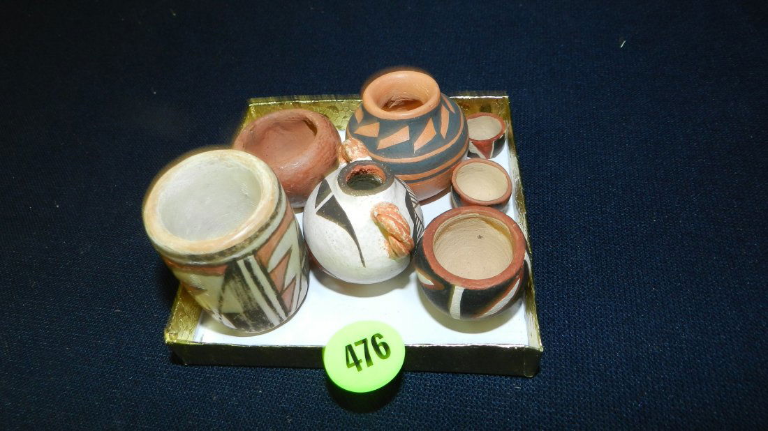 Group of original handmade and painted Native American: Group of original handmade and painted Native American vessels-miniature, some signed