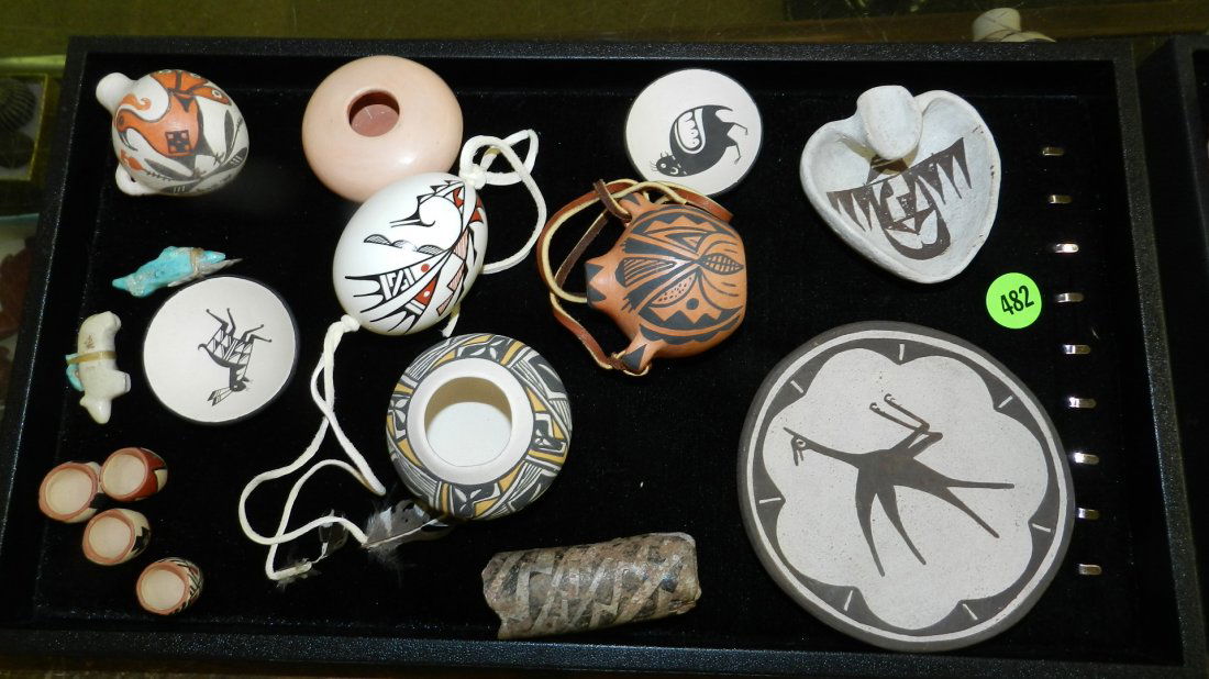 Group of original handmade and painted Native American: Group of original handmade and painted Native American vessels - miniatures, etc. some signed, No tray.