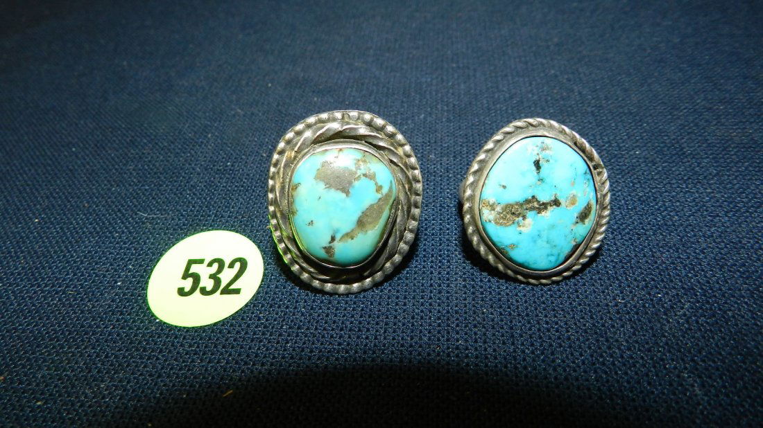 2 piece Native American pawnn silver and turquoise: 2 piece Native American pawnn silver and turquoise rings