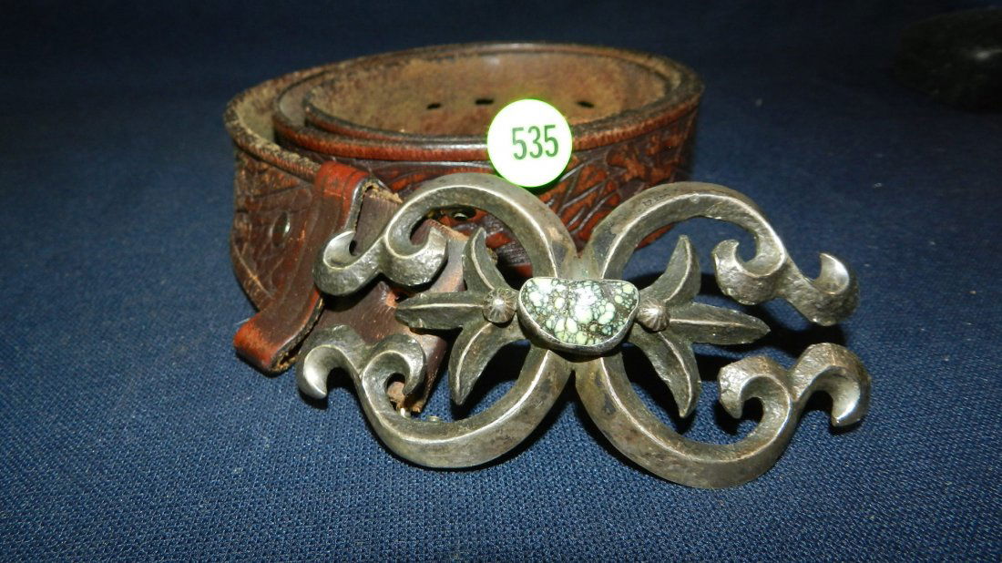 Native American pawnn silver and turquoise belt: Native American pawnn silver and turquoise belt