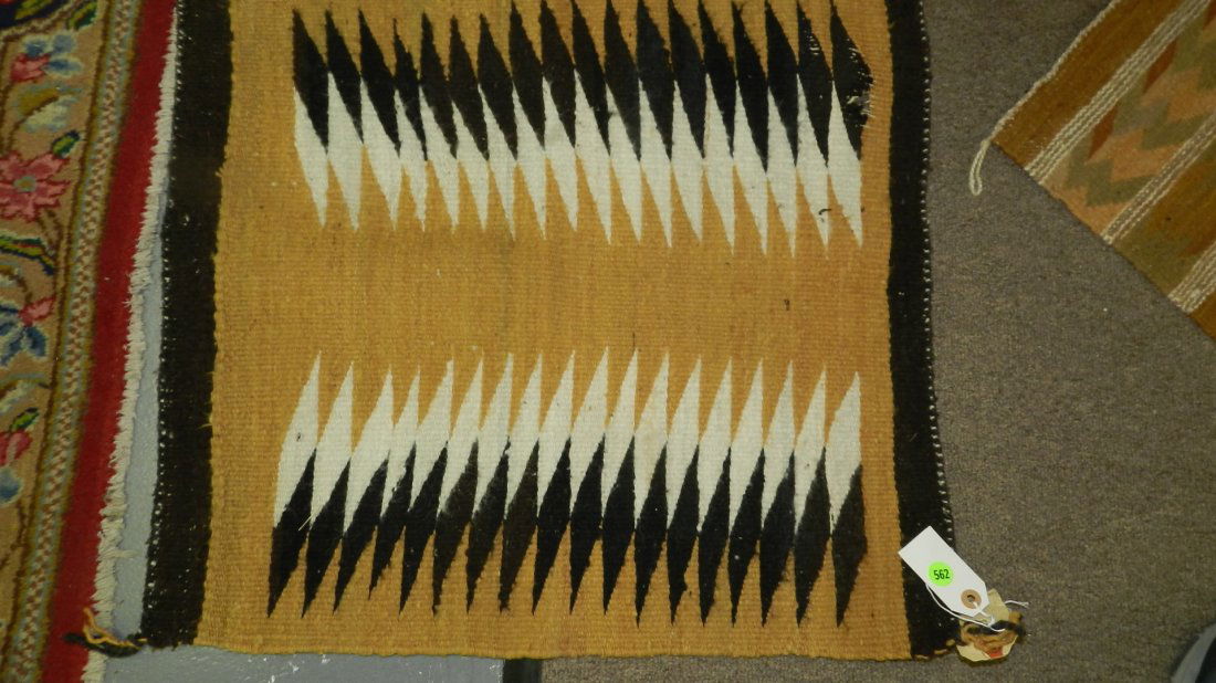 hand woven Native American Navajo rug, cond fair, hole: hand woven Native American Navajo rug, cond fair, hole