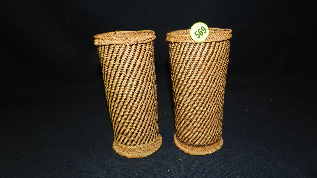 2 piece hand woven Native American style cylinder vases: 2 piece hand woven Native American style cylinder vases