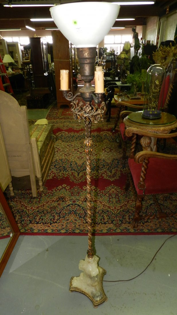 2) nice antique Italian Renaissance onyx carved base: 2) nice antique Italian Renaissance onyx carved base fancy floor lamp from the Fairmount hotel San Francisco, with metal floral top, special shipping required