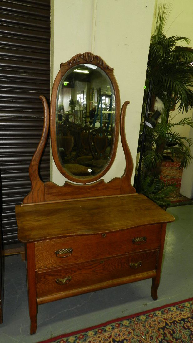 4 Antique American Oak Dresser With Oval Mirror Jun 02 2015