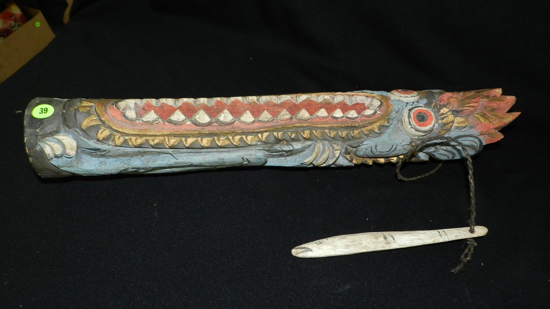 Unique African? carved and painted drum in shape of (1 of 8)