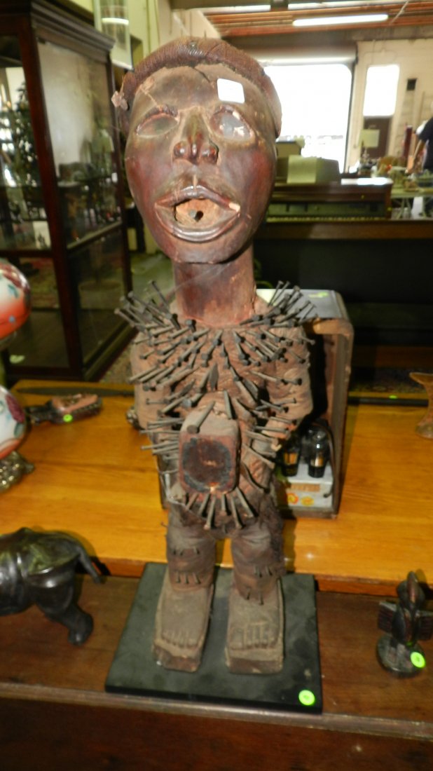 4) Large African carved nail fettish figure, original (1 of 9)