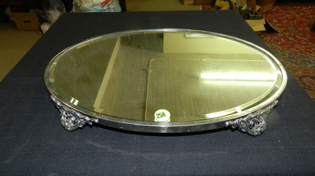 Antique silver plated mirrored plateau (1 of 3)