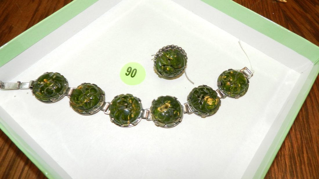 2 piece carved green amber ring and bracelet (1 of 3)