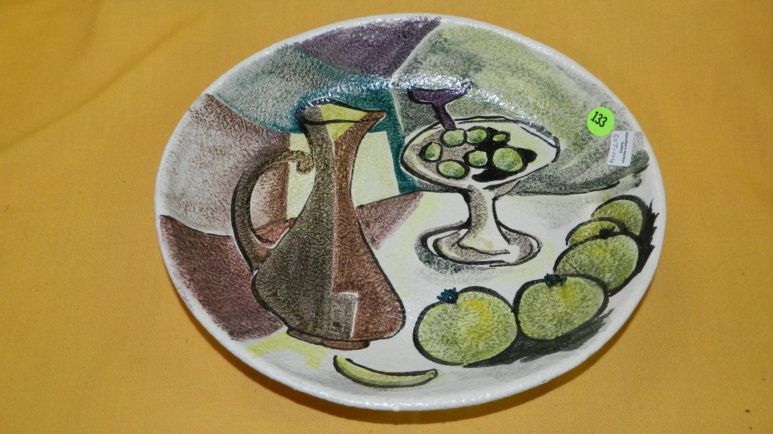 Nice Mid Century Modern Fantoni Italian Painted plate: Nice Mid Century Modern Fantoni Italian Painted plate Raymor, for the Marbro Lamp Co, cond G-VG minor flake . missing paint