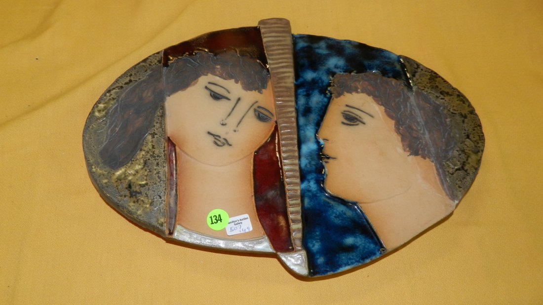 Nice Mid Century Modern Fantoni Italian Painted plaque: Nice Mid Century Modern Fantoni Italian Painted plaque Raymor, cond VG